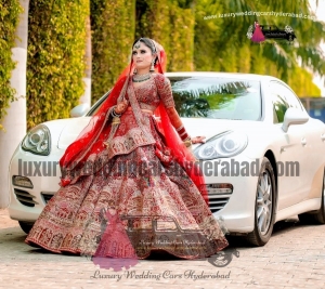 Bride with luxury wedding car